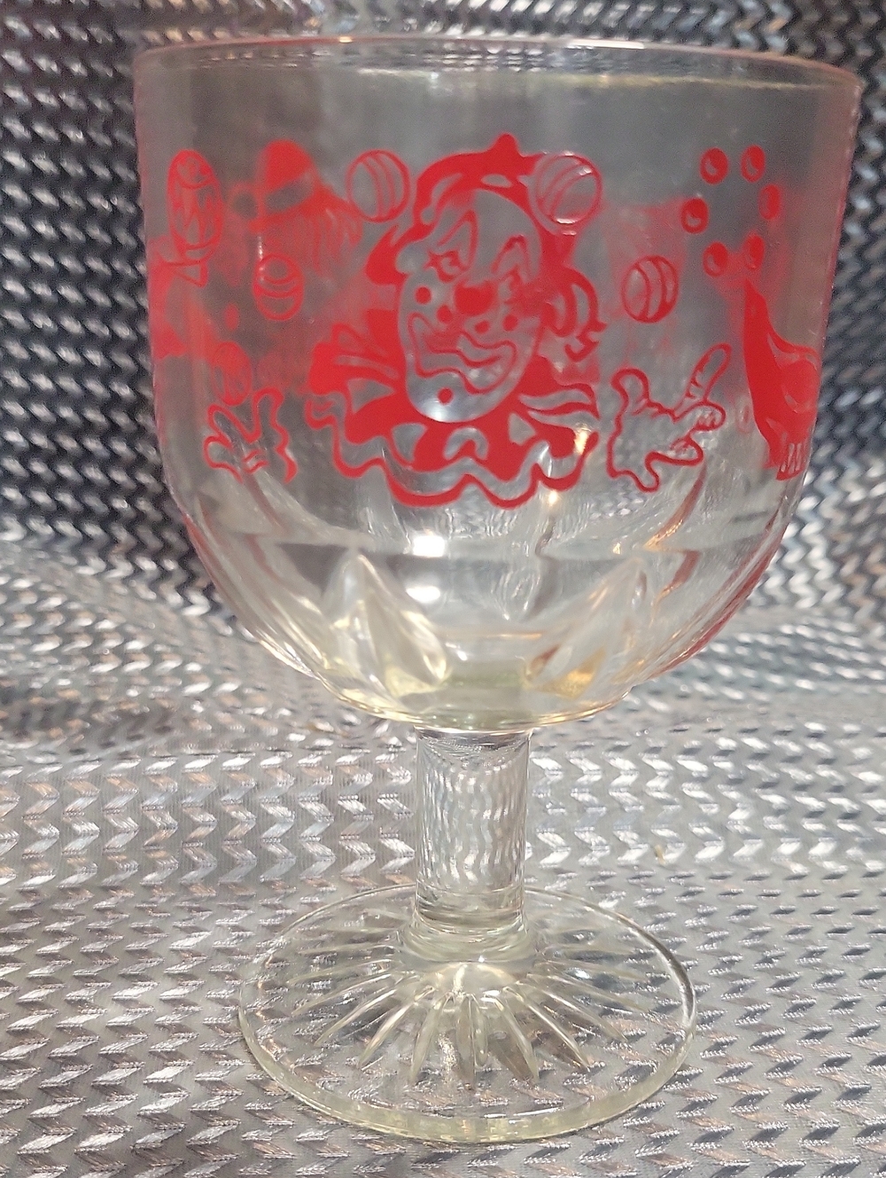 Vintage Red Circus Stemmed Glass Goblet - Unbranded